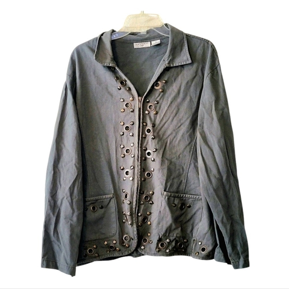 Hannah Charcoal Gray Green Utility Jacket With Pockets Size 3X - Picture 1 of 9